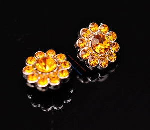 10X Bling Shiny Yellow Rhinestone Crystal Flower Leathercraft Belt Concho 14mm - Picture 1 of 12