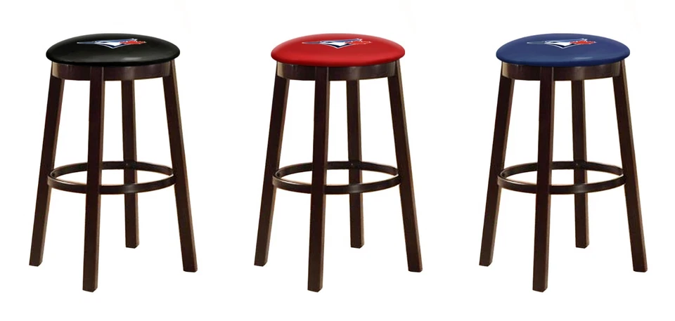 MLB Bar Stool 24" or 28" Espresso Wood w/Colored Vinyl Baseball Team Logo Swivel - Image 1 of 1