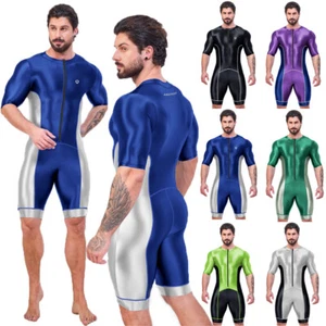 AMORESY Tuta Uomo Raso Lucido Running Triathlon Jumpsuits Salopette - Foto 1 di 34