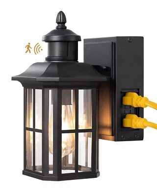 EDISHINE Porch Light with GFCI Outlet, Motion Sensor Outdoor Wall Light,