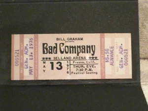 BAD COMPANY ORIGINAL UNUSED FULL CONSERT TICKET MAY 13TH 1976 FRESNO, CA.! - Picture 1 of 1