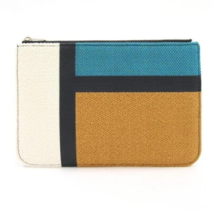 Valextra Clutch Bag Black Ivory Blue Yellow Leather Used Pouch Flat Ladies - Picture 1 of 8
