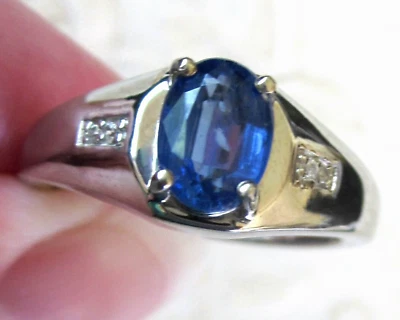 Anillo de cianita y circón blanco para hombre / talla 9 / plata de ley 925 / 1,7 quilates 4,4 g Foto 1 de 4