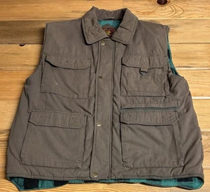 Vintage Branded Lion Vest Green Buffalo Plaid Lined Hike Outdoor Men’s Large - Picture 1 of 19