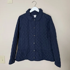 J Crew Crewcuts Quilted Peplum Barn Jacket Girls Sz 16 Navy Blue Brand NWOT - Picture 1 of 7