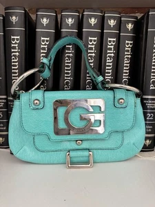 Vintage Y2K GUESS Blue Shoulder Bag Purse Silver Chain Logo Rare 2000s Style - Picture 1 of 13
