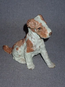 Tope de puerta Hubley hierro fundido sentado alambre pelo Fox Terrier sujetalibros #390 pintura original  - Imagen 1 de 7