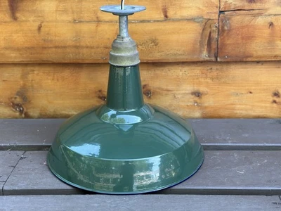 Green Porcelain Enamel Barn Industrial Enamel Warehouse Light 16" Vintage - Image 1 of 4