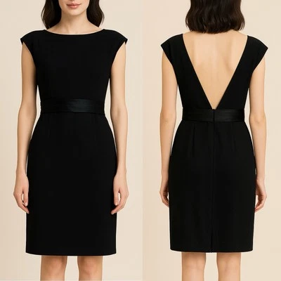 Vestido Ralph Lauren Vintage Años 80 Espalda Baja Lana Pequeño Negro LBD Cóctel Talla 10 Foto 1 de 4