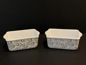 Set of 2 Celebrate It Ceramic 5" Mini Loaf Pans –Elegant White & Silver Bakeware - Picture 1 of 4