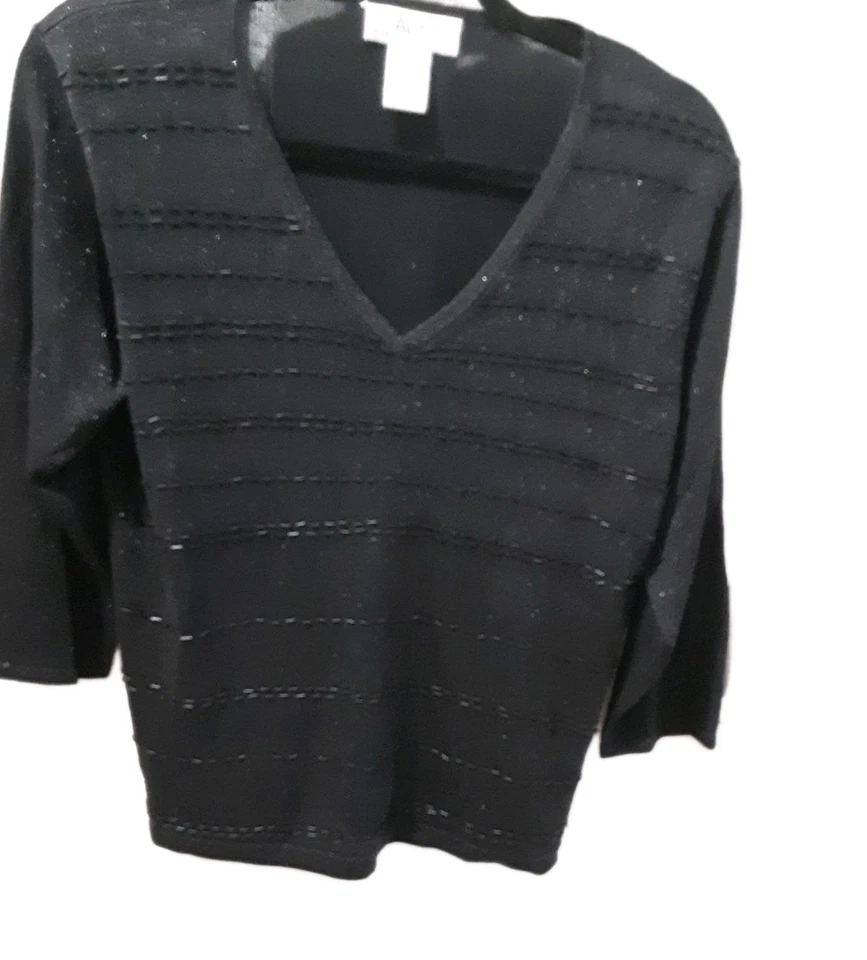 Suéter para mujer 87 % seda Top cuello en V mangas 3/4 XL cuentas brillante peso ligero Foto 1 de 4