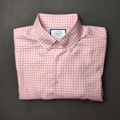 Charles Tyrwhitt Shirt Mens Extra Large Pink Gingham Check Slim Fit Button Down - Image 1 of 4