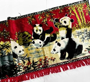 VTG Swan Velveteen Giant Panda Bears Wall Hanging Tapestry  - Picture 1 of 9