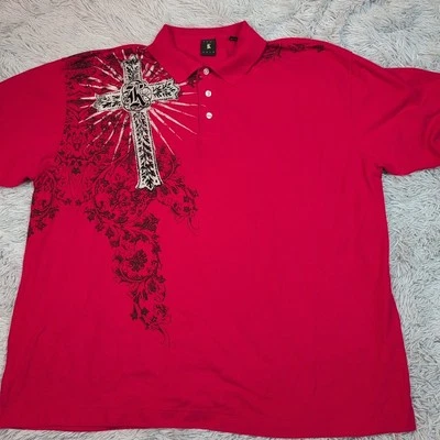 Camisa Kani Dorada Para Hombres 4X Roja Polo Cruz Logo Informal Cómoda Ropa de Calle Preppy Foto 1 de 4