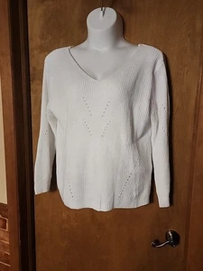Womens White Sweater, Open Back With Bows, V Neck Long Sleeve 1XL 5949 - Picture 1 of 8
