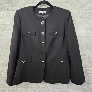 KASPER Tailored Military Style Brass Button Black Blazer Jacket Womens Size 12 - Picture 1 of 5