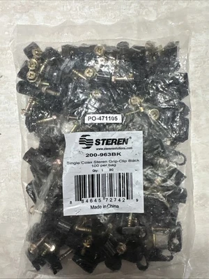 Steren Single Coaxial Cable Clip with Screws and Grip-Clip - Black 100 per bag - Image 1 of 4