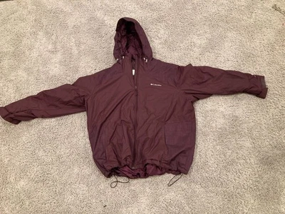 Jaqueta de chuva Columbia marrom leve quebra-vento náilon com zíper com capuz 2X - Imagem 1 de 4