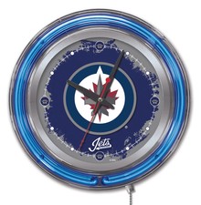 Winnipeg Jets HBS Neon Blue Hockey Battery Powered Wall Clock (15")