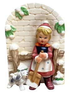 Vintage Erich Stauffer Girl & Dog Wall Art S8398 Figurine ๐ถ๐ Japan - Picture 1 of 6