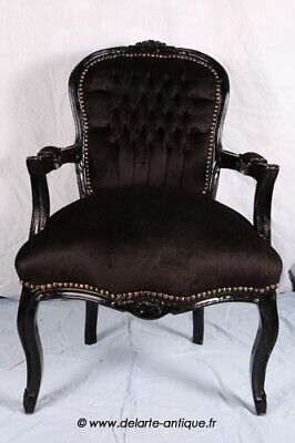 Louis Xv Arm Chair French Style Chair Vintage Furniture Black Velvet   • 191.86$