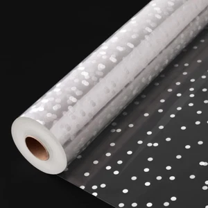 Cellophane Wrap Roll (118 Ft X 34 In, White Dot, 3 Mil Clear) for Gifts, Baskets - Picture 1 of 9