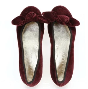 Burberry Womens Burgundy Red Velvet Knot Detail Slip On Flats Doll Shoes Size 34 - Picture 1 of 6