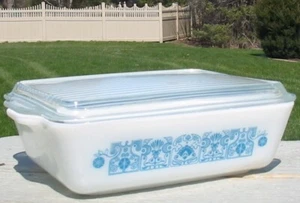 Vintage Pyrex Horizon Blue 0503 Kasserolle Kühlschrank Schüssel voll gerippter Deckel 1-1/2 Quart - Bild 1 von 7