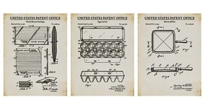 Bacon And Eggs Patent Print Set of 3 - Invention Posters - Kitchen Wall Art - Picture 1 of 4