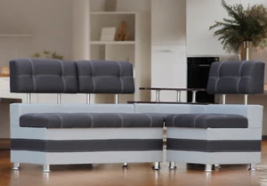Eckbank Latte Sitzbank Truhenbank Polsterecke Stoff anthrazit-grau modern Ablage - Bild 1 von 7