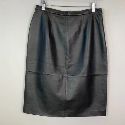 Vintage Jones Wear Womens Leather Skirt Size 10 Lined Black Panel - Image 1 of 4