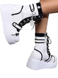 Chunky Boots 41 Platform Kawaii Lolita Cosplay Alternative White black Bnib - Picture 1 of 13