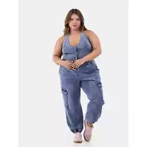 No Boundaries Denim Halter Vest, Women’s Plus - Picture 1 of 6