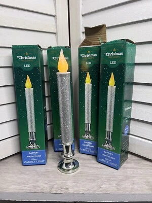 The Christmas Tree Shop LED Battery Operated Candle Lights Silver Glitter 4pk - Image 1 of 4