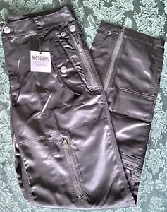MOSCHINO COUTURE SHINY BLACK MULTI ZIP TROUSERS PANTS MADE IN ITALY NWT ~ $1,615 - Picture 1 of 13