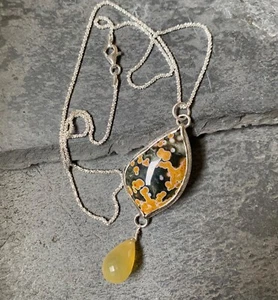 Collier /pendentif, argent 925, 1 jaspe océan ( jaspe orbiculaire ), 1 préhnite - Bild 1 von 20