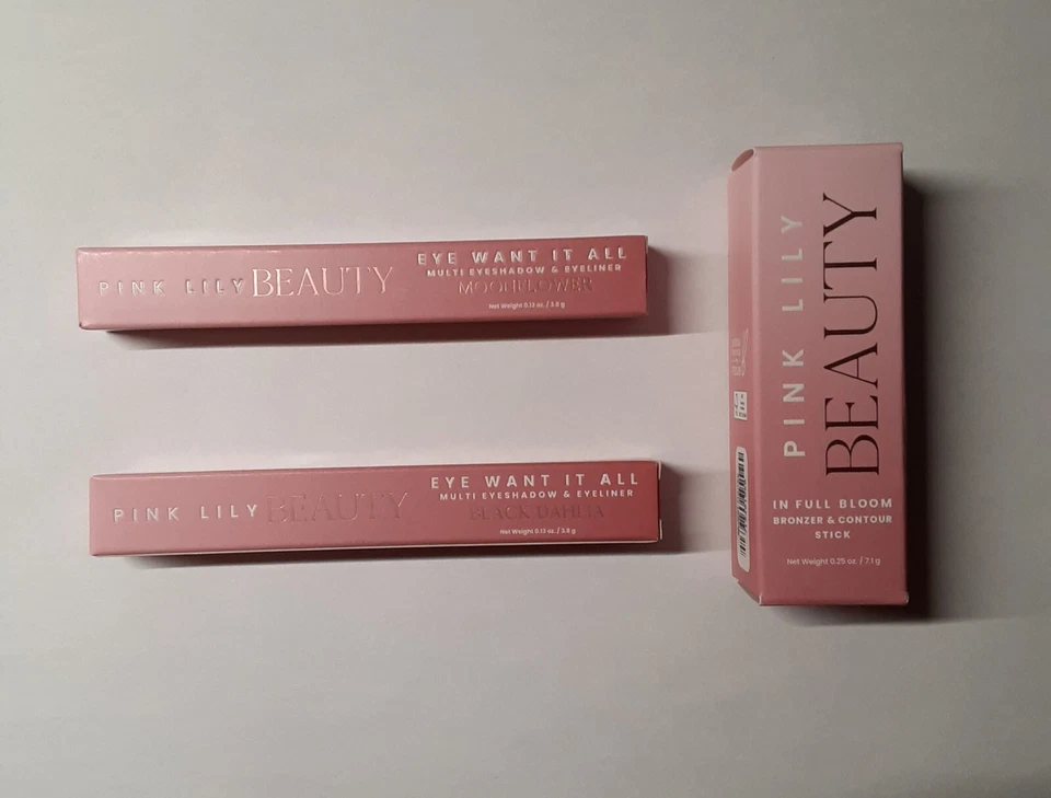 Paquete de maquillaje Pink Lily Beauty--(2) lápices de ojos (1) barra bronceadora/contorno Foto 1 de 4