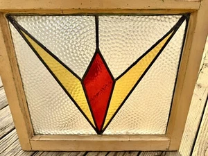 English Leaded Stained Glass Window 21 X 19” Antique Victorian Wood Frame Read - Picture 1 of 12
