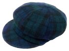 Ladies Harris Tweed Baker Boy Hat in Black Watch Colours Blue, Black and Green