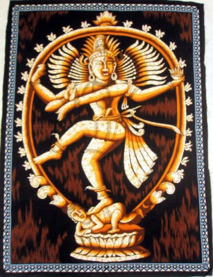 Hindu Shiva Tapestry Nataraja Dance Indian God Batik Wall Hanging Hippie Decor - Image 1 of 2