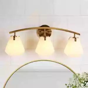 LNC 25 in. 3-Light Brass Bathroom Vanity Light w/ Opal Glass Shades, Wall Sconce - Picture 1 of 10