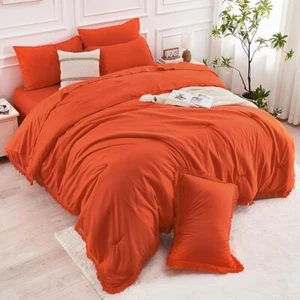 DECMAY Burnt Orange King Size Comforter Set 7 Pieces,Bed Set with Comforter