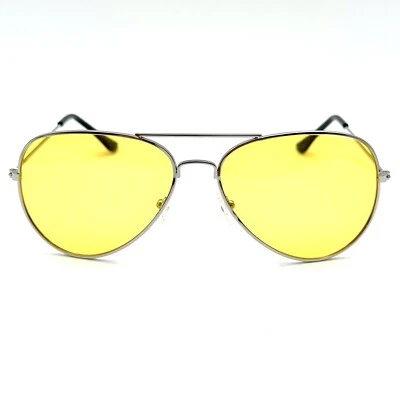 High-Definition Aviator Sunglasses Yellow Lenses Blue Blocking Silver Wire Frame - Image 1 of 4