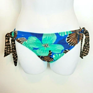 LEILANI Side Tie Hipster Floral Bikini Aqua Blue Brown Swim Bottom - Picture 1 of 6