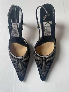 Emma Hope Navy Velvet beaded jewel heels shoes 39 - Picture 1 of 4