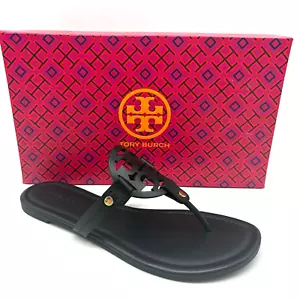 Tory Burch Miller Calf Leather Sandals Perfect Black - Picture 1 of 9