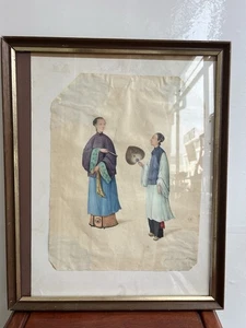 Antikes chinesisches Aquarell Gemälde auf Reispapier gerahmt tolle Details Damen - Bild 1 von 22