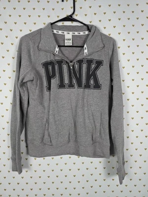 Victorias Secret Pink V Neck Grey Logo sweater Shirt SMALL - Image 1 of 2