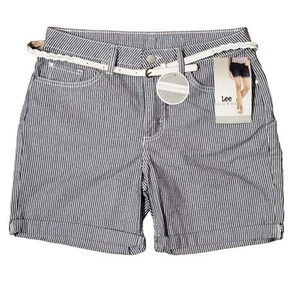 Women's Lee Riders Mid Rise Jean Shorts with Belt - 22 - Engineer Stripe - Picture 1 of 6