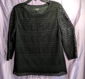 Top tunica donna Talbots nero pizzo manica 3/4 - fodera cotone - tg. M - Foto 1 di 8
